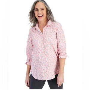 530M NWT Style & Co Floral Print Cotton Split-Neck Popover Shirt - Size: PXL